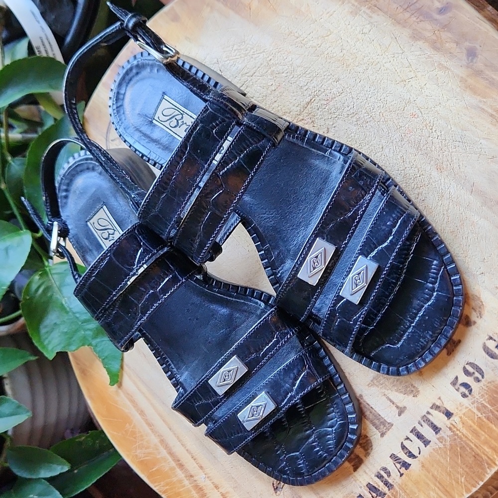 6.5M Black Croc Silver Charm Brighton Patent Leather Slingback Dress Sandals